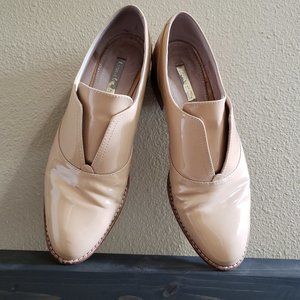 Beige Patent Slip-On Leather Sole Loafers